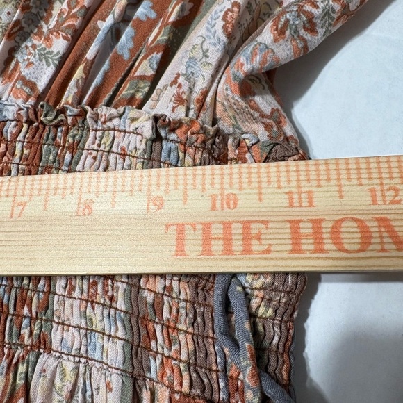 Faherty Floral Boho Prairie Midi Dress. Long Sleeve, Smocked Waist, Shoulder. - Picture 12 of 16